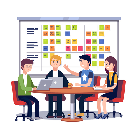 コードとソフトウェア エンジニア リングの科学のクラスでプログラムを学ぶ子供たち フラット スタイル ベクトル イラスト白背景に分離されました の イラスト素材 ベクタ Image 47494068