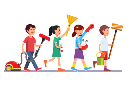 kids cleaning team doing household chores inspired boys and