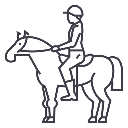 Horse Racingriderhorsemanjockey Vector Line Icon Sign Illustration On