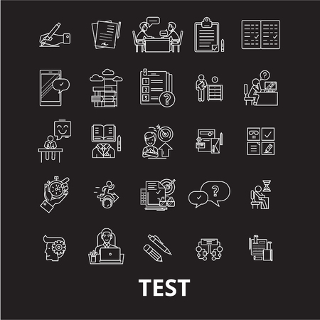 Test editable line icons vector set on black background. test white outline illustrations, signs,symbols