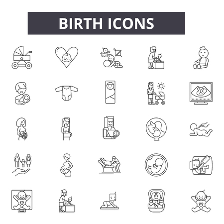 Birth line icons for web and mobile. Editable stroke signs. Birth outline concept illustrations Vector Illustration