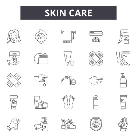 Skin care line icons, signs set, vector. Skin care outline concept illustration: care,skin,cream,face,lotion,treatment,beauty,facial