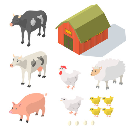 Isometric Farm Animals Isolated on White Vector illustration Vector Illustration