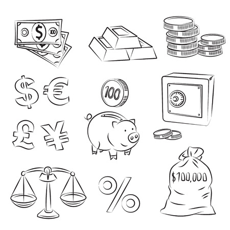 Bag of gold coins: Money Sketch Set Hình minh hoạ
