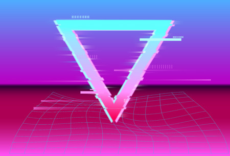 Synthwave futuristic geometric detail in style with neon laser grid . glitch effect. vhs. retro. vaporwave. vector illustration design