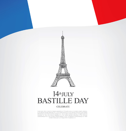 ベクトル イラスト カード 横断幕やポスター フランス国民の日 フランス革命記念日 フランス語 英語の翻訳で 7 月 14 ナショナルデーの碑文 のイラスト素材 ベクタ Image