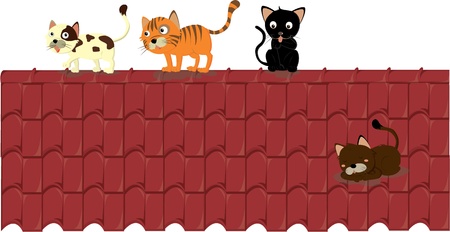 梅雨の季節の猫屋敷＊ イラスト(お家型額縁+屋根に猫)