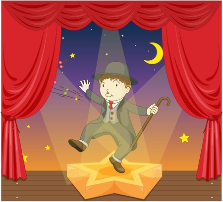 illustration of charlie chaplin on stage Stock Photo