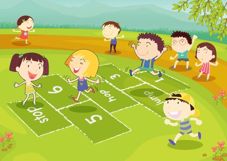 公園で遊んでいる子供のイラスト のイラスト素材 ベクタ Image