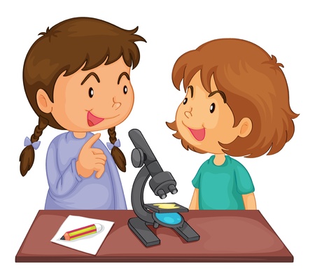 顕微鏡を用いた 2 女の子のイラスト のイラスト素材 ベクタ Image