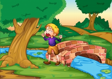 Illlustration of boy crying in the woods