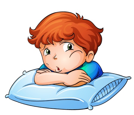 Illustration of a bored boy on pillow Stock Photo