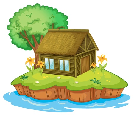 Illustration of a hut on an island Stok Fotoğraf