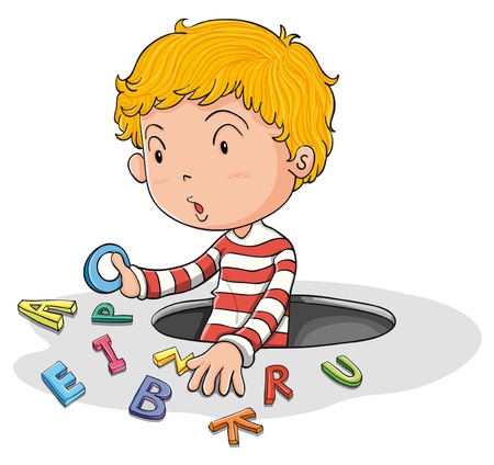 illustration of a a boy with english letters Illustration