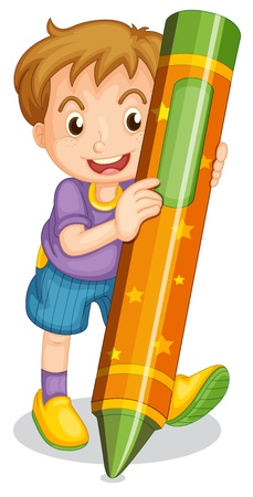 illustration of a boy holding pencil on a white royalty free