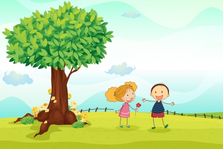 Illustration of kids playing in the nature Stock Photo