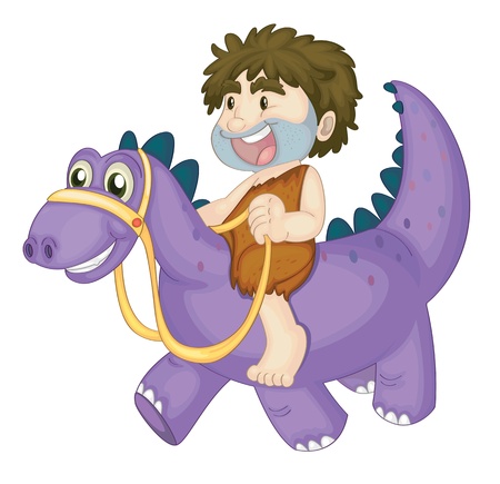 dinosaur age: illustration of a boy riding on dinosaur on a white