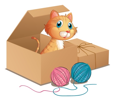 白い背景の上の箱の中の猫のイラスト のイラスト素材 ベクタ Image 白い背景の上の箱の中の猫のイラスト のイラスト素材 ベクタ Image