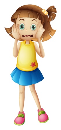 sad lonely: Illustration of a young girl with a stress face on a white backgroud