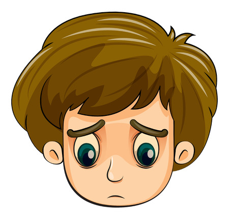 Illustration of a head of a sad young boy on a white background