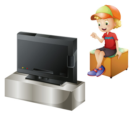 白い背景の上のテレビを見ている子供のイラスト のイラスト素材 ベクタ Image 白い背景の上のテレビを見ている子供のイラスト のイラスト素材 ベクタ Image