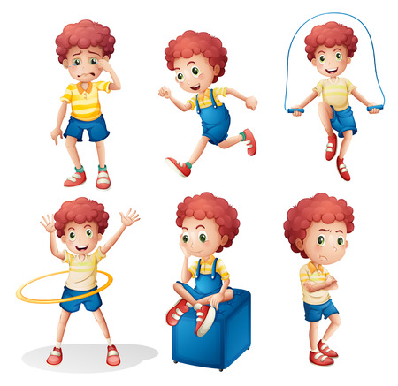 Illustration of the different activities of a young man on a white background