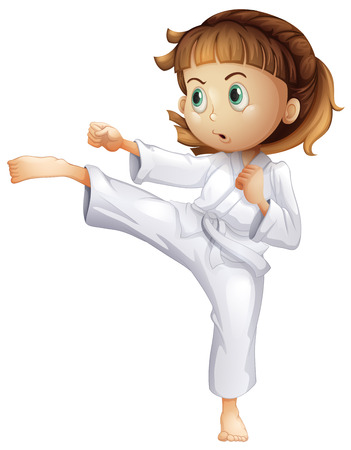 白い背景に空手をやって かわいい男の子のイラストのイラスト素材 ベクタ Image