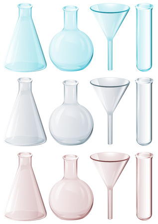 白い背景にさまざまな実験器具のイラストのイラスト素材 ベクタ Image