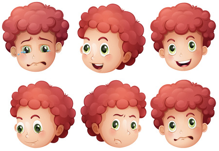 Illustration of different expressions of a boy