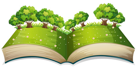 Illustration of a popup book with a field