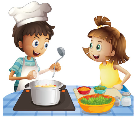 Illustration Of Two Children Cooking Illustration Of Two Children Cooking