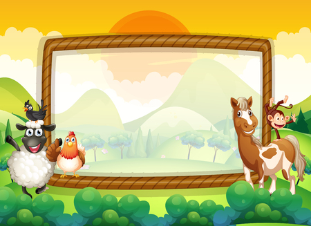 Frame design with farm animals illustration Vector Illustration