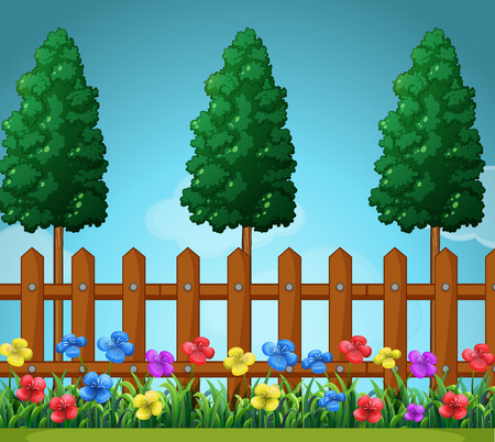 白いフェンスのイラストと動物園の背景シーン のイラスト素材 ベクタ Image