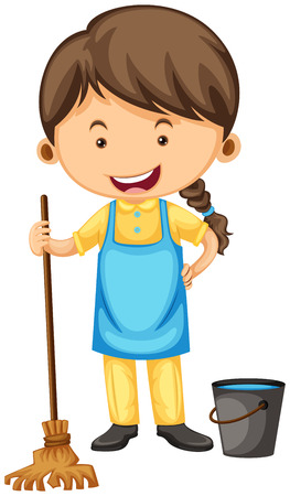エプロンとほうきのイラスト付きの掃除機 のイラスト素材 ベクタ Image
