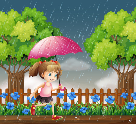 pluie: Fille courir sous la pluie illustration