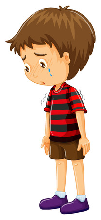 Sad boy with his head down illustration