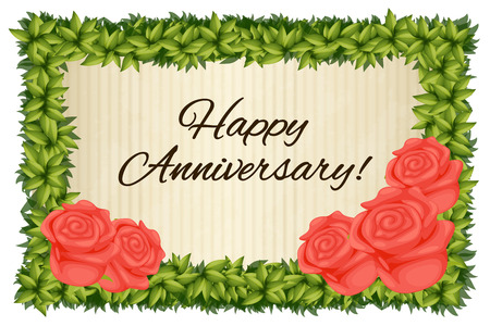 Happy anniversary card template with red roses illustration