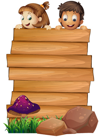 wooden board template with boy and girl illustration royalty free
