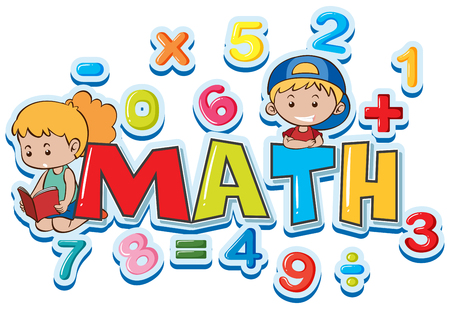 Font design for word math with many numbers and kids illustration - 94585677