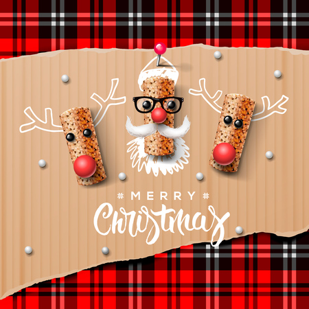 Christmas characters Santa Claus and reindeer made from wine cork