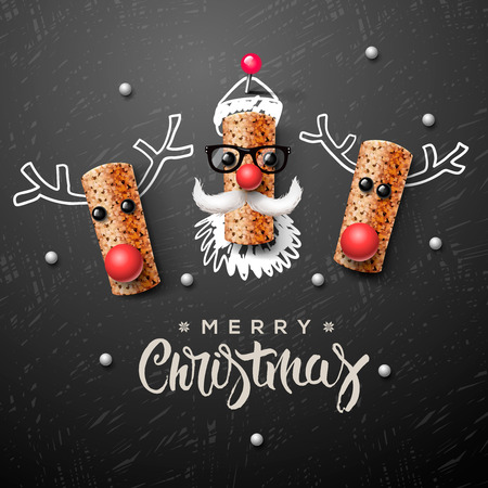 Santa Claus and reindeer made from wine cork Vector Illustration