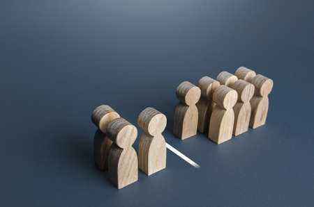 Three out of ten people separated by a line. visualization of statistical data. 30% of 100%. polls test results. equality in numbers. dividing people into two groups. market segmentation Фото со стока
