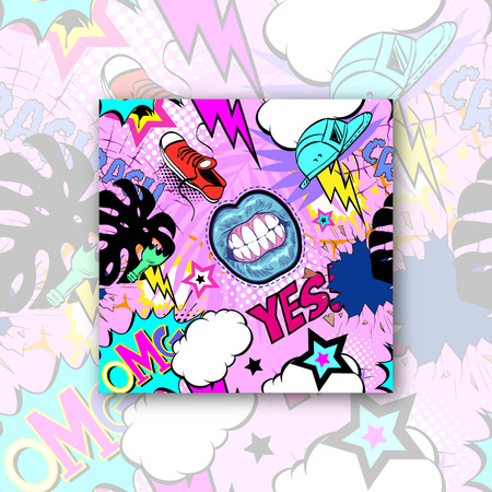 Seamless pattern comic book style. creative fashion illustration backgrounds. tropical elements. hand drawn vector. Фото со стока Seamless pattern comic book style. creative fashion illustration backgrounds. tropical elements. hand drawn vector. Фото со стока