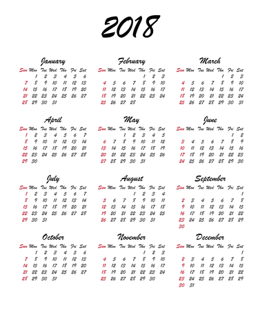 calendar 2018 year week starts sunday us vector clear or blank blank calendar week