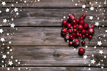 stock photo wooden rustic christmas background with red balls and as frame in country style - Rustic Christmas Background stock photo wooden rustic christmas background with red balls and as frame in country style - Rustic Christmas Background