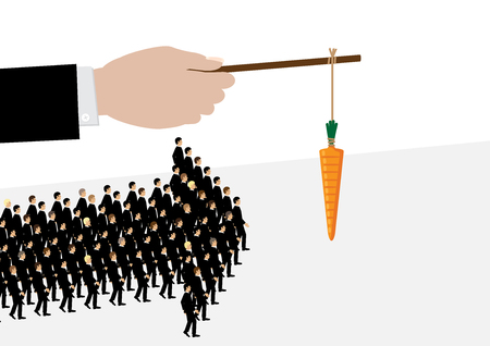 a carrot: Một bàn tay lớn nắm giữ một củ cà rốt trên một cây gậy trong khi nhân viên của mình theo nó trong hình dạng của một mũi tên. Một ẩn dụ về quản lý và lãnh đạo.