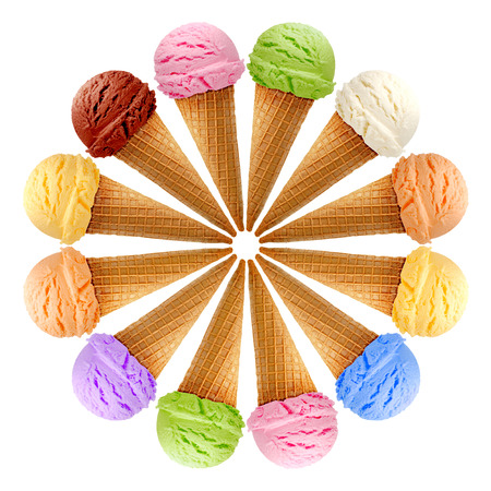 ice cream: Sáu kem trong tế bào hình nón trên nền trắng