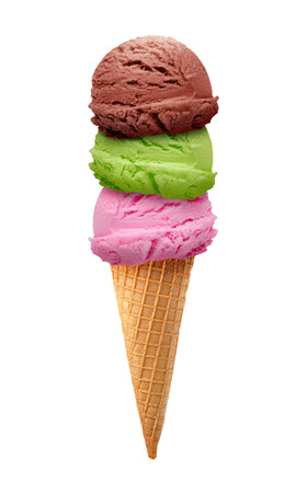 ice cream: Sáu loại kem hương vị băng khác nhau với hình nón trên nền trắng
