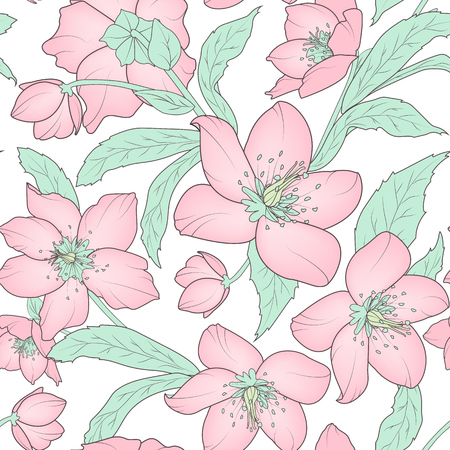 ヘレボルス花柄シームレスな背景 クリスマス ローズの花 冬の薔薇 レンテン ローズ 系ニジェール ベクター イラストをデザイン 白背景に黒 タトゥー スタイル のイラスト素材 ベクタ Image ヘレボルス花柄シームレスな背景 クリスマス ローズの花 冬の薔薇 レンテン ローズ 系ニジェール ベクター イラストをデザイン 白背景に黒 タトゥー スタイル のイラスト素材 ベクタ Image