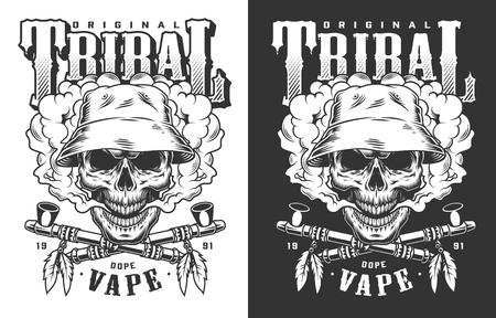 Vaping apparel design with skull. vector illustration